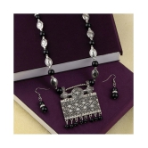 SILVERSHINE Adjustable Silver Oxidised Square Pendant Black Pearl set for Women girl - Silver