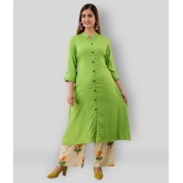 MAUKA - Green Rayon Womens Front Slit Kurti ( Pack of 1 ) - M