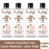 Coco Crush Virgin Coconut Oil for Baby Massage | Cold Pressed, Pure, Natural | Body, Hair | Pack of 4 - 200ml each