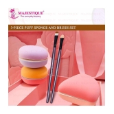 Majestique Makeup Sponge and Brush Set, Sponges with Lip and Eyeshadow Brushes, 5 Pcs