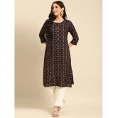 Rangita Women Rayon Black Gold Printed Calf Length Straight Kurti - None