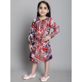 MINI & MING Girls Floral Print Tie-Up Neck Puff Sleeve Crepe Fit & Flare Dress