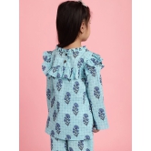 MINI & MING Girls Floral Printed Round Neck Bell Sleeves Pleated A-Line Top