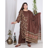 Swasti Cotton Printed Kurti With Palazzo Womens Stitched Salwar Suit - Brown ( Pack of 1 ) - None