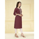 Rangita Women Cotton Maroon Embroidered Calf Length Straight Kurti - None