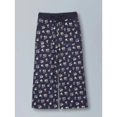 PlumTree Girls Flower AOP & Crown Stone wide leg relaxed Fit Cotton Trouser - Mid Navy - None