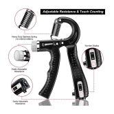 HORSE FIT Professional R shape Hand Grip Strengthener with Counter, Adjustable Resistance 5 to 60kg, Grip Strength Trainer for Muscle Building, Forearm Exerciser (Black) - Black