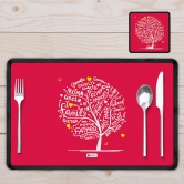 Indigifts Dipawali Gift Items Family Love Tree Red Table Mat and Coaster Set of 4 - Diwali Gift Items, Diwali Decoration Items, Deepavali Decoration, Dipawli Gifts, Deepawali Greetings