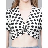 Oxolloxo Polka Dots Printed Puff Sleeve Smocked & Twisted Monochrome Crop Regular Top