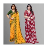 Kashvi Sarees Georgette Printed Saree With Blouse Piece - Multicolour ( Pack of 2 ) - Multicolour