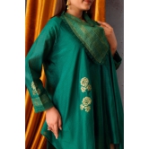 Sequin flower patch embroidered asymmetric tunic with cowl neck in emerald green-XS / With Pants