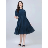 JASH CREATION Rayon Solid Knee Length Womens Fit & Flare Dress - Blue ( Pack of 1 ) - None