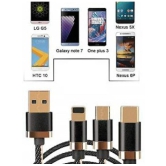 Digimate 3 In 1 Charging Cable Nylon Braided Multiple Usb Fast Charging Cable, Compatible For All Devices(Black) - Black