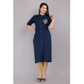 HIGHLIGHT FASHION EXPORT - Navy Cotton Blend Women''s Front Slit Kurti ( Pack of 1 ) - None