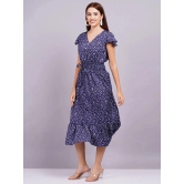 HIGHLIGHT FASHION EXPORT Crepe Printed Midi Womens Fit & Flare Dress - Blue ( Pack of 1 ) - None