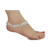 AanyaCentric Combo of 2 Pair Silver Plated White Metal Indian Traditional Ethnic Payal Anklets - Silver