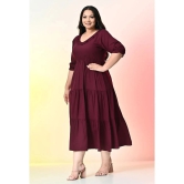 PrettyPlus by Desinoor.com Cotton Blend Solid Midi Womens Fit & Flare Dress - Wine ( Pack of 1 ) - None