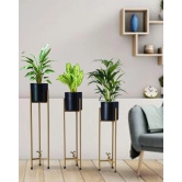 Planter Stand, 3 pcs Modern Planters for Indoor Plants,  Set with Foldable Stand(Pack of 3)-Golden & Black