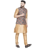 Banity Bey Men's Ethnic Wear Silk Blend Copper Kurta Pajama with Designer Ethnic Nehru Jacket/Modi Jacket/Waistcoat