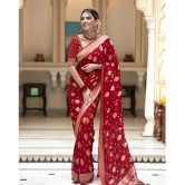 A TO Z CART Banarasi Silk Embellished Saree With Blouse Piece - Red ( Pack of 1 ) - Red