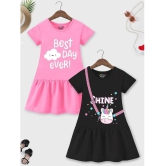 Trampoline Pink & Black Cotton Blend Girls A-line Dress ( Pack of 2 ) - None