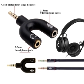 Lapster U-Shape Audio Jack Splitter, Headphones with Mic, 3.5 mm Jack Splitter (Black) - 1 Pieces