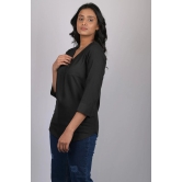 V neck top for women western party wear with button Black Striped V-Neck Top (OTL-TPS1063)-Black / M