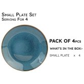 Reactive Handpainted Premium Ceramic 4 Small Plates | Quarter Plates | Stoneware | Microwave and Dishwasher Safe | Pack of 4 | Greenish Blue