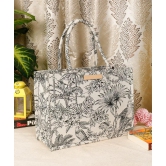 Polyester Cotton printed handbag, floral, tiger, floral, cream, white, 14x11