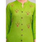 MAUKA Rayon Embroidered Front Slit Womens Kurti - Green ( Pack of 1 ) - None