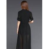 Georgette Black Solid Maxi Long Dress-L