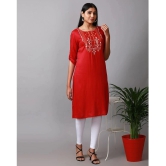 Alena Rayon Embroidered Straight Womens Kurti - Maroon ( Pack of 1 ) - None