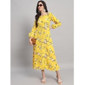 Curvydrobe Crepe Printed Midi Women's Side Slit Dress - Yellow ( Pack of 1 ) - None