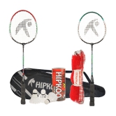 Hipkoo Sports Toofani Heavy Duty Aluminum Badminton Complete Racquets Set | 2 Wide Body Racket, 3 Shuttlecocks and Net | Ideal for Beginner | Flexible, Lightweight & Sturdy (Red & Green, Set