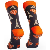 Man Arden Pretty Paris Edition Designer Socks, Casual, Office, Egyptian Premium Cotton Quality, 1 Pair - Dark Grey