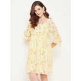 Floral Print Square Neck Puff Sleeve Georgette Fit & Flare Dress