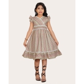 Girls Cotton Unique Design Printed Knee Length A-Line Dress-Brown / 12 - 13 Years