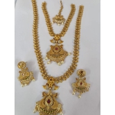 Bridal Gold Plated Antique Temple Jewellery Set With Ruby Stones