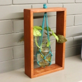 BARISH - Table Top Planter Wooden Frame (Single) | Handcrafted with Rubberwood | Wooden Frame with Glass Mason Jars | Indoor Planter with Stand 15.25 x 9.5 x 2 Inches