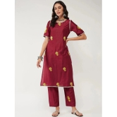 Pannkh Viscose Embroidered Straight Womens Kurti - Maroon ( Pack of 1 ) - None