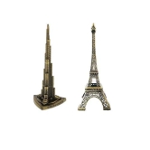 Lucky Handicraft - Handicraft Metal Combo Pack Paris Eiffel Tower & Burj Khalifa for Home Decoration, Metallic Color, 12 cm Height