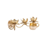 Round Gold 3In1 Glass Flower Tea Light Candle Holder