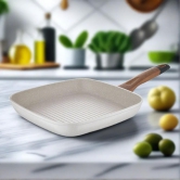 Bergner Naturally Marble Non Stick Grill Pan | Gas & Induction Compatible | Cream