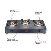 Prestige Magic Plus 3 Burner Powder Coated Toughened Glass Top LP Gas Stove | Black