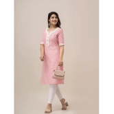 Frionkandy Cotton Printed Straight Womens Kurti - Pink ( Pack of 1 ) - None