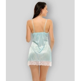 Clovia - Light Blue Satin Womens Nightwear Baby Doll Dresses With Panty ( Pack of 1 ) - XL