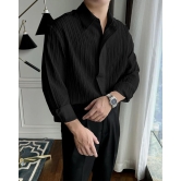 Incredible Black Regular Fit Seersucker Shirt-2XL/46