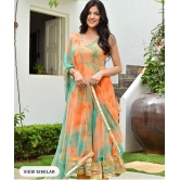 Tie-Dye Printed Anarkali Kurta with Trousers & Dupatta-L