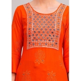 MAUKA Rayon Embroidered Kurti With Palazzo Womens Stitched Salwar Suit - Orange ( Pack of 1 ) - None