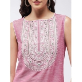 Pannkh Cotton Blend Embroidered Straight Womens Kurti - Pink ( Pack of 1 ) - None